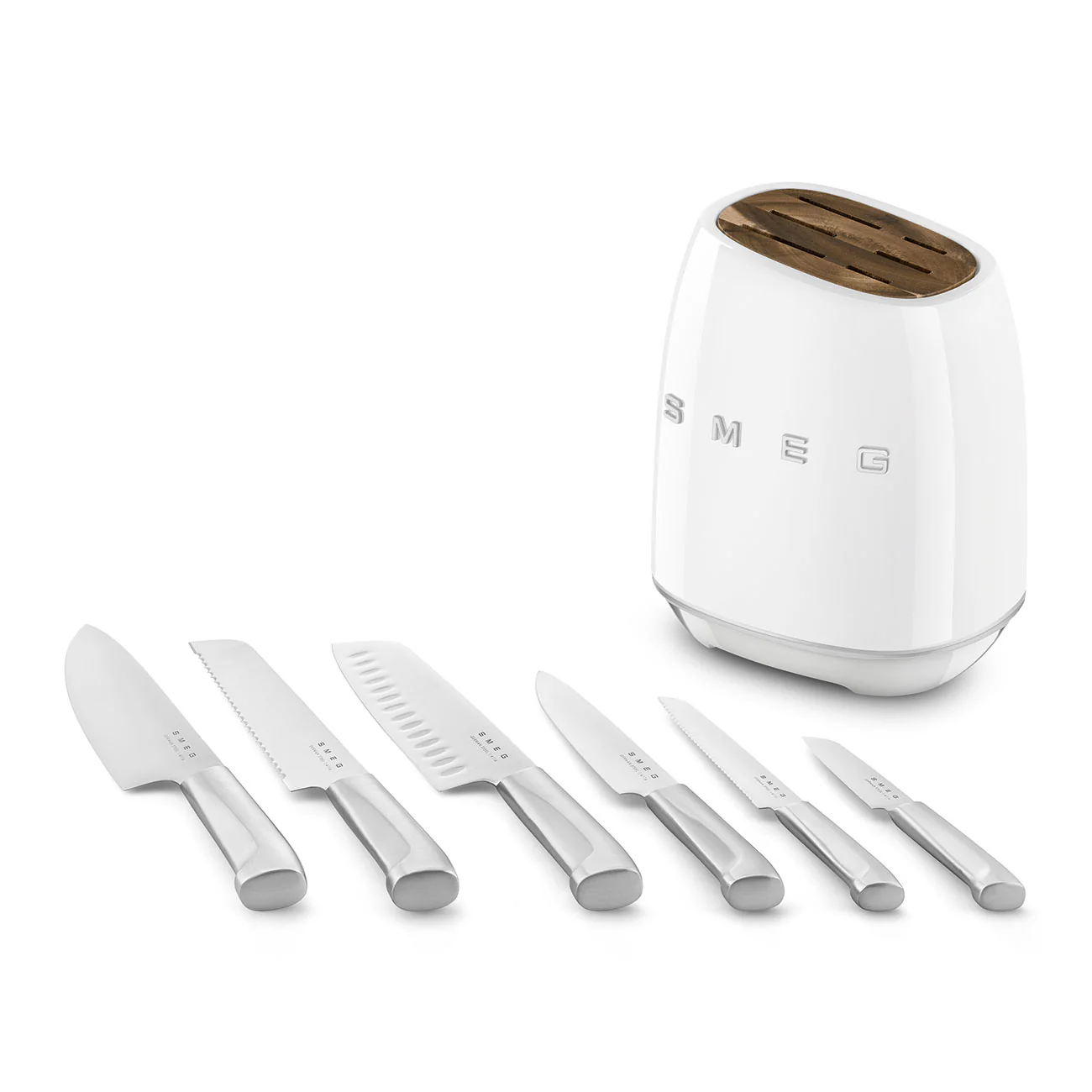 SMEG Knife Block Set with 6 Knives (White) - Image 6