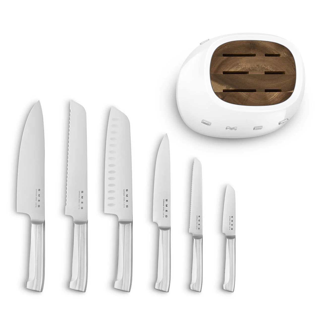 SMEG Knife Block Set with 6 Knives (White) - Image 7