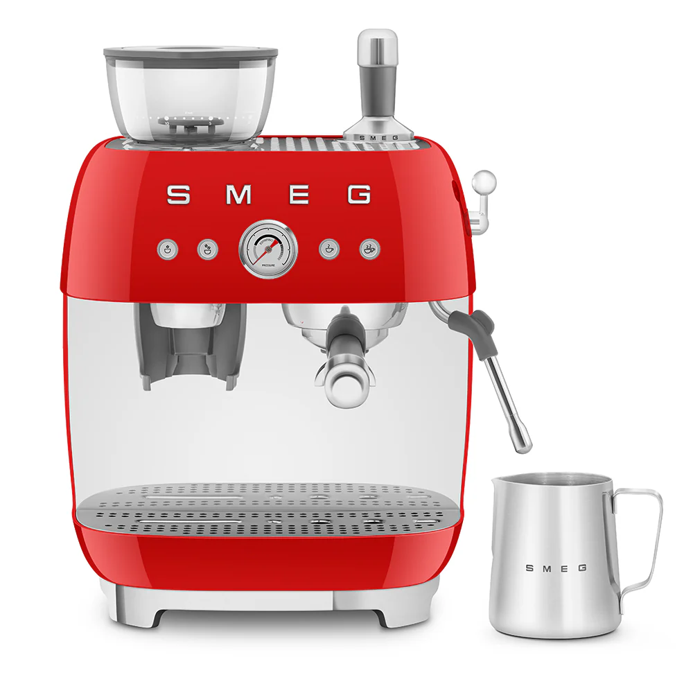 SMEG Manual Espresso Coffee Machine with Grinder (Red) - Image 3