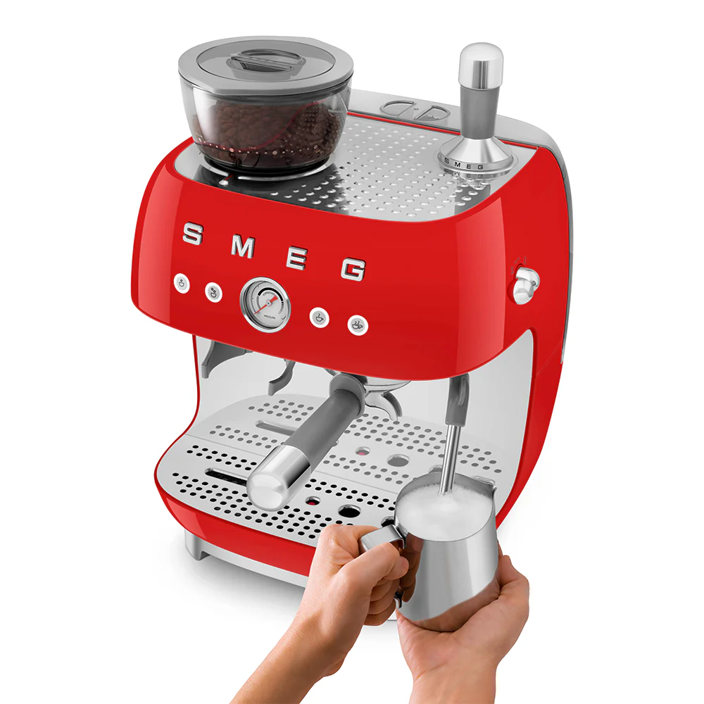 SMEG Manual Espresso Coffee Machine with Grinder (Red) - Image 7