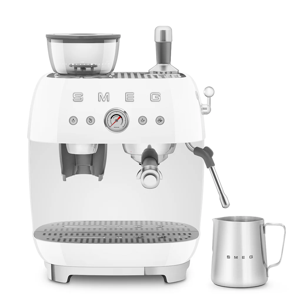 SMEG Manual Espresso Coffee Machine with Grinder (White) - Image 3