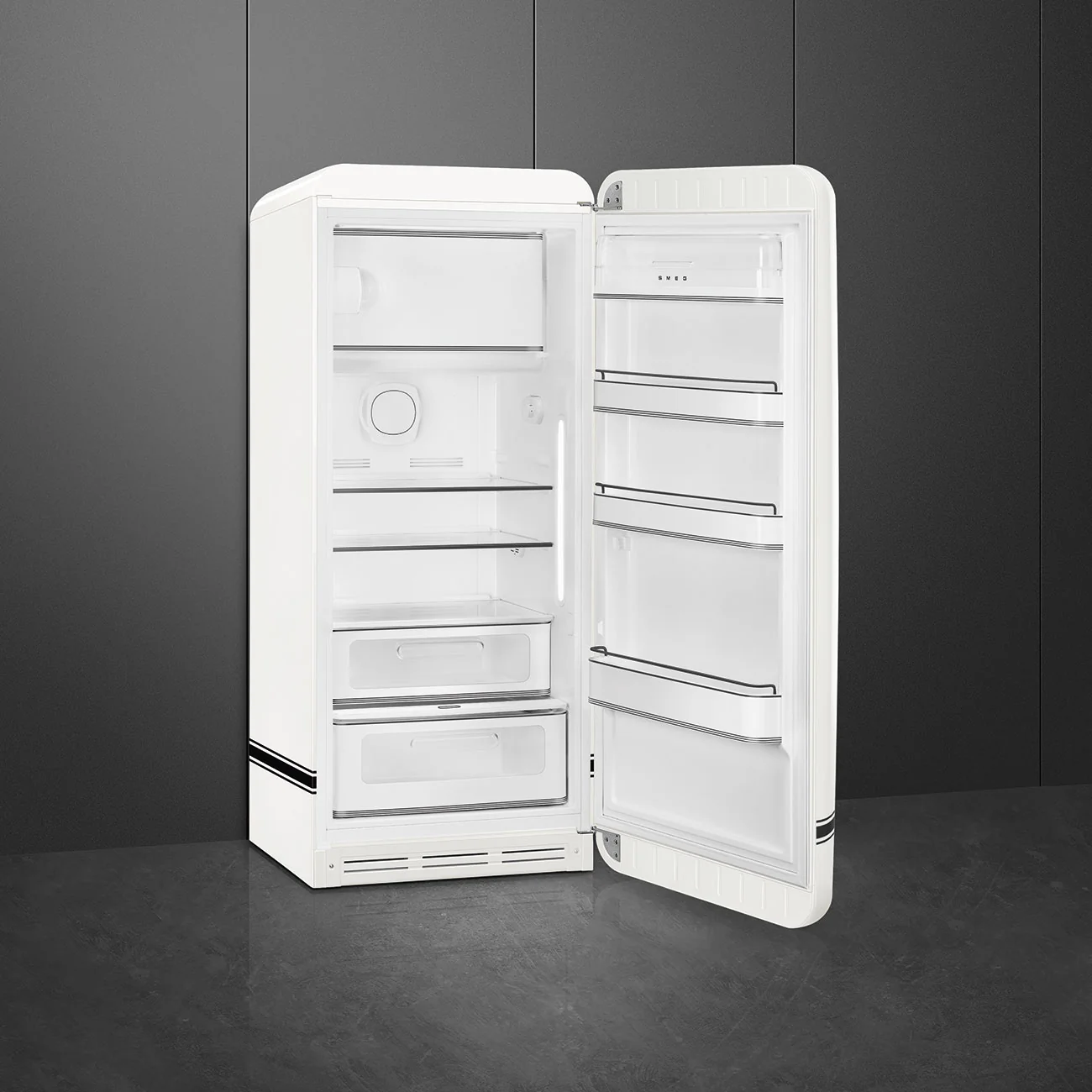 Porsche x SMEG FAB28 Retro Refrigerator Right Hinge Carrara Edition (White Metallic) - Image 4