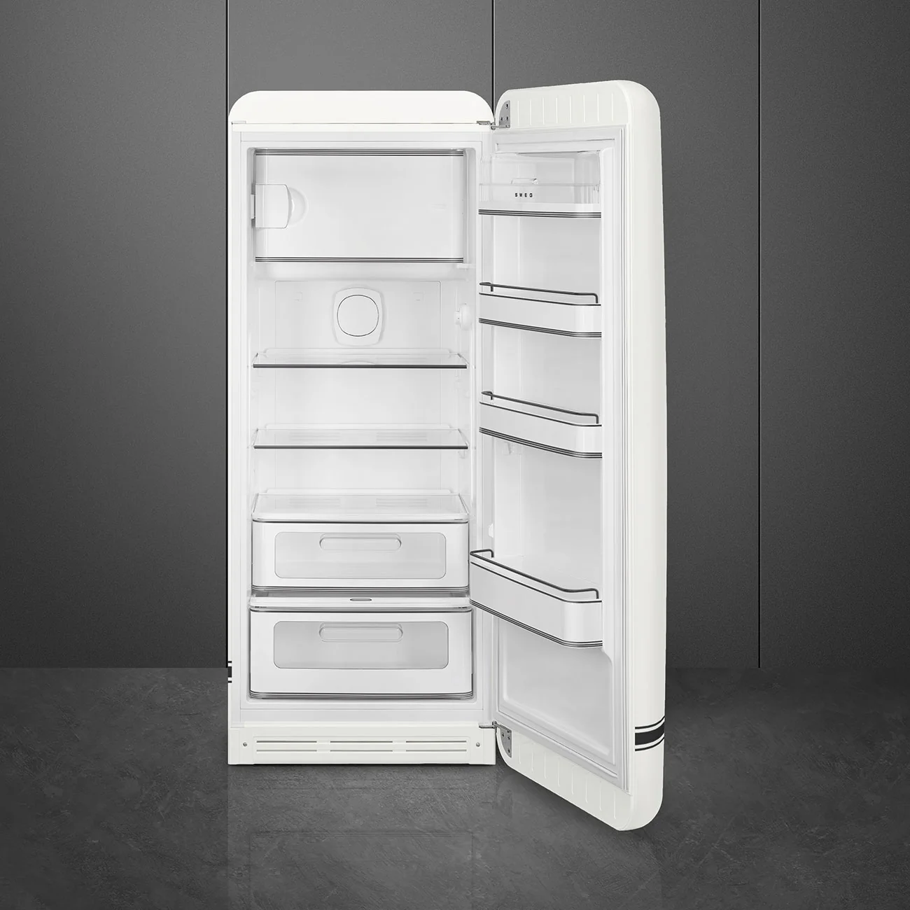Porsche x SMEG FAB28 Retro Refrigerator Right Hinge Carrara Edition (White Metallic) - Image 5