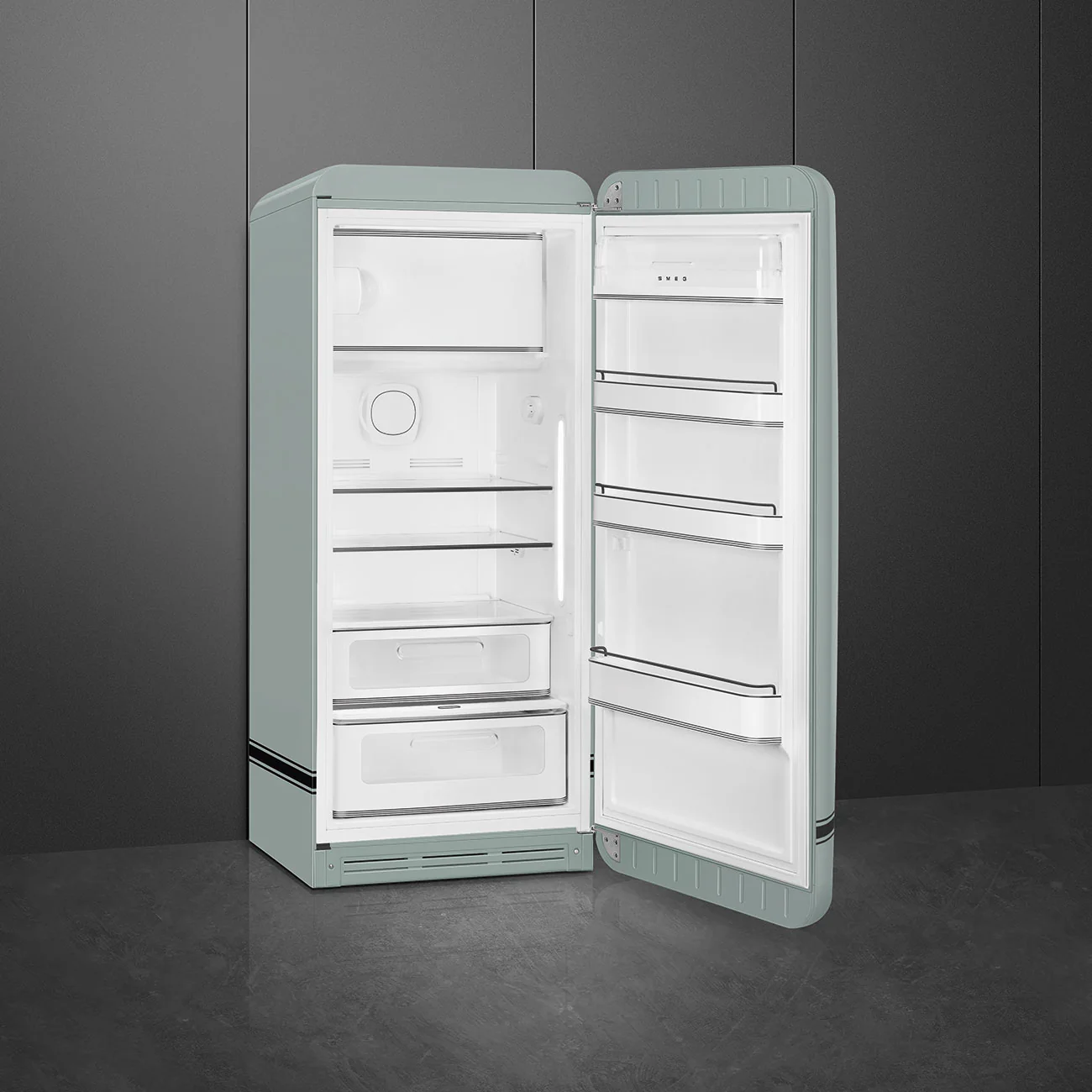 Porsche x SMEG FAB28 Retro Refrigerator Right Hinge Carrara Edition (Green Metallic) - Image 5