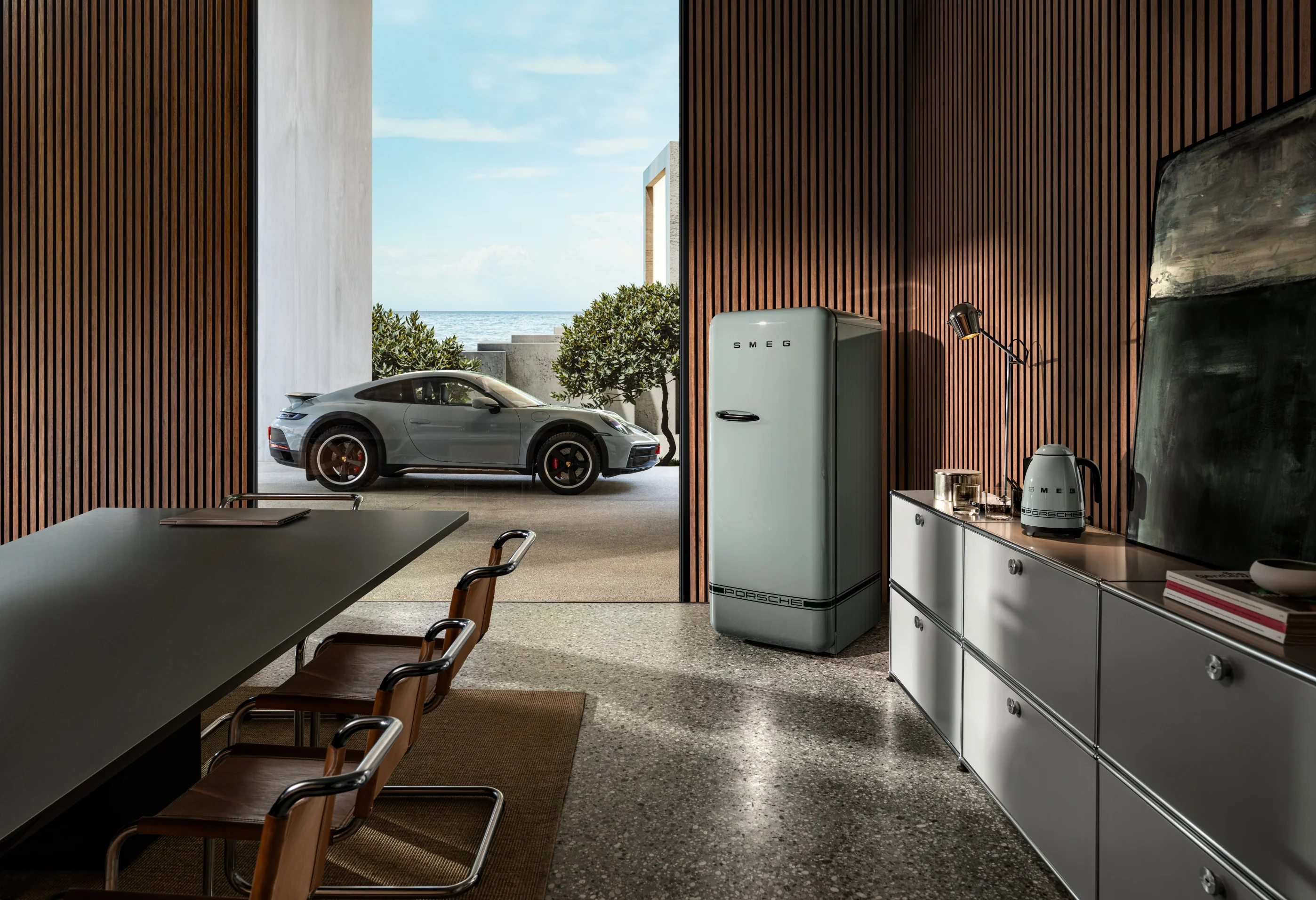 Porsche x SMEG FAB28 Retro Refrigerator Right Hinge Carrara Edition (Green Metallic) - Image 8