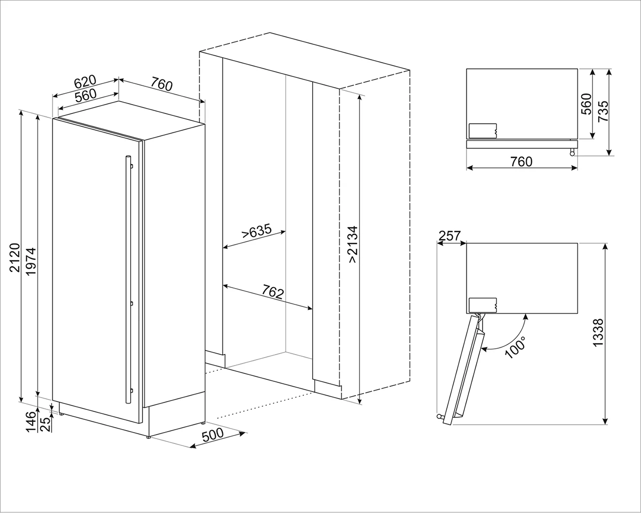 SMEG 30" Built In Freezer Column Left Hinge (Stainless Steel) - Image 3