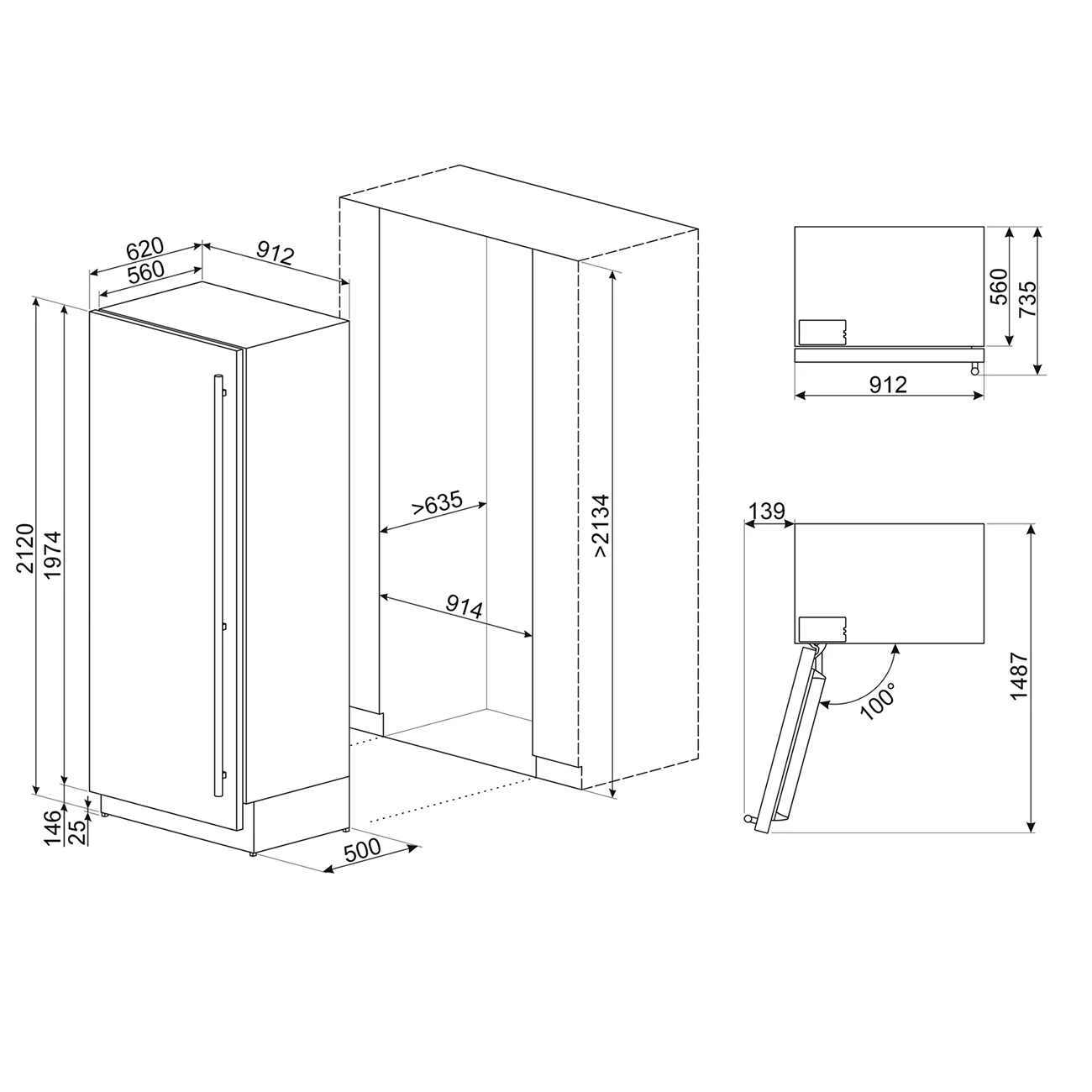 SMEG 36" Built In Freezer Column Left Hinge (Stainless Steel) - Image 3